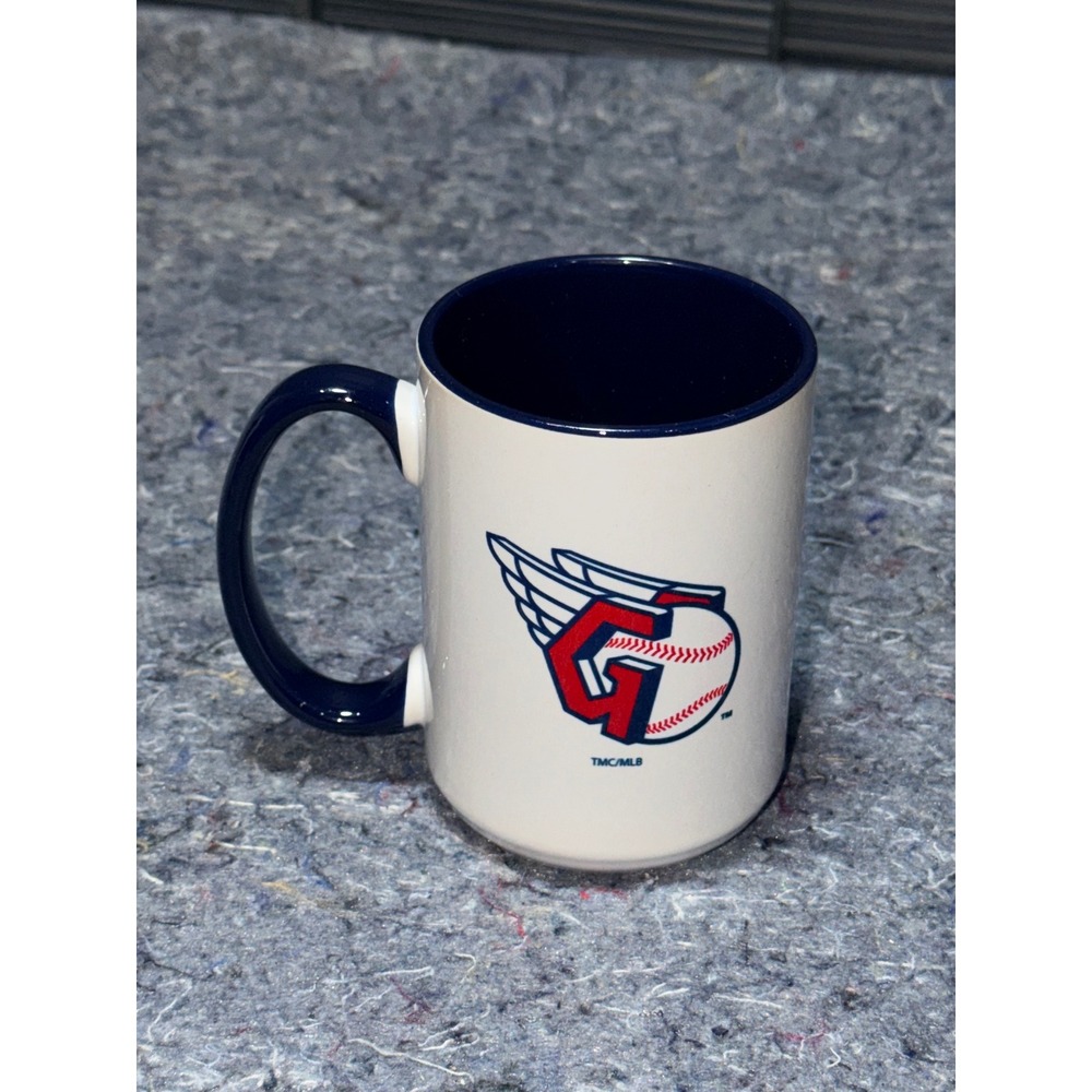MLB Cleveland Guardians Coffee Mug 15oz White Blue Winged G Logo Ceramic Cup NEW
